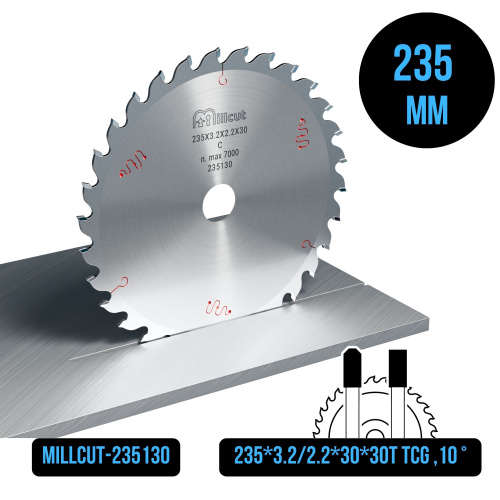 Пильный диск 235*3.2/2.2*30*30T TCG +10° Millcut 235130 фото 2